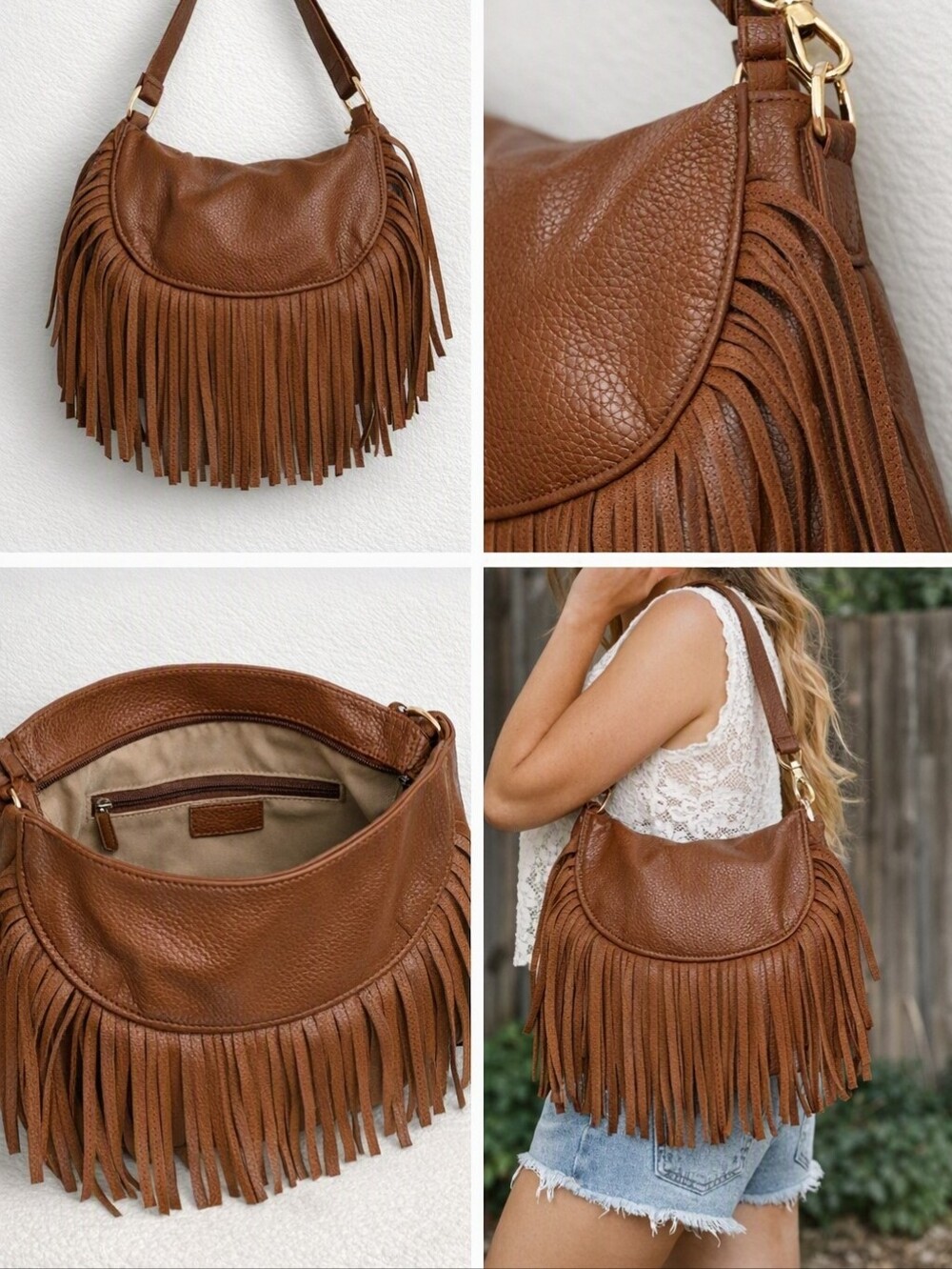 Boho Brown Fringe Shoulder Bag  Western Festival Purse NEW